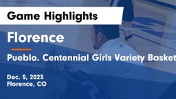 Florence  vs Pueblo. Centennial Girls Variety Basketball  Game Highlights - Dec. 5, 2023
