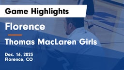 Florence  vs Thomas MacLaren Girls Game Highlights - Dec. 16, 2023