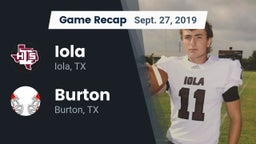 Recap: Iola  vs. Burton  2019