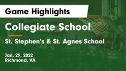 Collegiate School vs St. Stephen's & St. Agnes School Game Highlights - Jan. 29, 2022