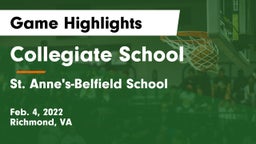Collegiate School vs St. Anne's-Belfield School Game Highlights - Feb. 4, 2022