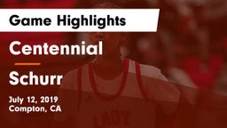 Centennial  vs Schurr Game Highlights - July 12, 2019