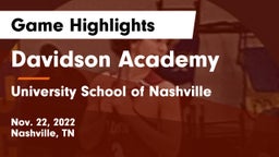 Davidson Academy  vs University School of Nashville Game Highlights - Nov. 22, 2022