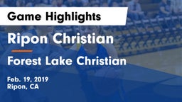 Ripon Christian  vs Forest Lake Christian Game Highlights - Feb. 19, 2019
