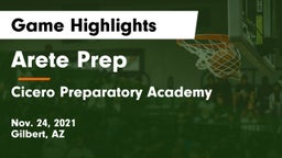 Arete Prep vs Cicero Preparatory Academy Game Highlights - Nov. 24, 2021