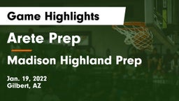 Arete Prep vs Madison Highland Prep Game Highlights - Jan. 19, 2022