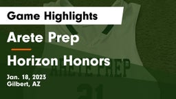 Arete Prep vs Horizon Honors  Game Highlights - Jan. 18, 2023