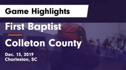 First Baptist  vs Colleton County  Game Highlights - Dec. 13, 2019