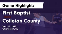 First Baptist  vs Colleton County Game Highlights - Jan. 10, 2020