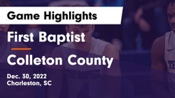 First Baptist  vs Colleton County Game Highlights - Dec. 30, 2022