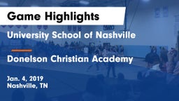University School of Nashville vs Donelson Christian Academy  Game Highlights - Jan. 4, 2019