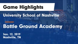 University School of Nashville vs Battle Ground Academy  Game Highlights - Jan. 12, 2019