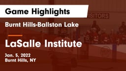 Burnt Hills-Ballston Lake  vs LaSalle Institute Game Highlights - Jan. 5, 2022