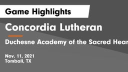 Concordia Lutheran  vs Duchesne Academy of the Sacred Heart Game Highlights - Nov. 11, 2021