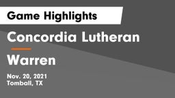 Concordia Lutheran  vs Warren  Game Highlights - Nov. 20, 2021