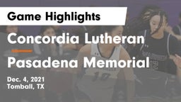 Concordia Lutheran  vs Pasadena Memorial  Game Highlights - Dec. 4, 2021