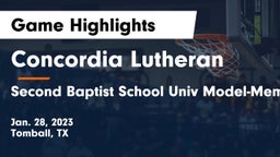 Concordia Lutheran  vs Second Baptist School Univ Model-Memorial campus Game Highlights - Jan. 28, 2023