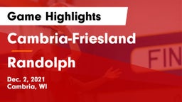 Cambria-Friesland  vs Randolph  Game Highlights - Dec. 2, 2021