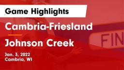 Cambria-Friesland  vs Johnson Creek  Game Highlights - Jan. 3, 2022