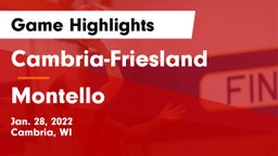 Cambria-Friesland  vs Montello Game Highlights - Jan. 28, 2022
