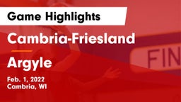 Cambria-Friesland  vs Argyle  Game Highlights - Feb. 1, 2022