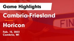 Cambria-Friesland  vs Horicon Game Highlights - Feb. 15, 2022