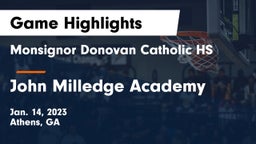 Monsignor Donovan Catholic HS vs John Milledge Academy  Game Highlights - Jan. 14, 2023