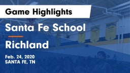 Santa Fe School  vs Richland  Game Highlights - Feb. 24, 2020
