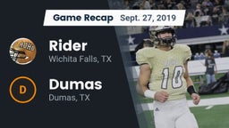 Recap: Rider  vs. Dumas  2019