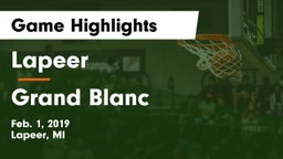 Lapeer   vs Grand Blanc  Game Highlights - Feb. 1, 2019