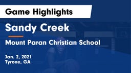 Sandy Creek  vs Mount Paran Christian School Game Highlights - Jan. 2, 2021