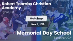 Matchup: Robert Toombs  vs. Memorial Day School 2018