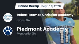 Recap: Robert Toombs Christian Academy  vs. Piedmont Academy  2020