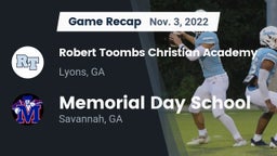 Recap: Robert Toombs Christian Academy  vs. Memorial Day School 2022