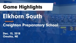 Elkhorn South  vs Creighton Preparatory School Game Highlights - Dec. 15, 2018