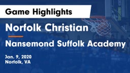 Norfolk Christian  vs Nansemond Suffolk Academy Game Highlights - Jan. 9, 2020