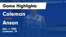 Coleman  vs Anson  Game Highlights - Dec. 1, 2020