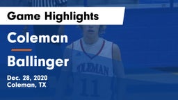 Coleman  vs Ballinger  Game Highlights - Dec. 28, 2020