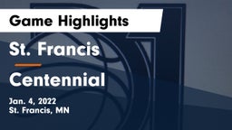 St. Francis  vs Centennial  Game Highlights - Jan. 4, 2022