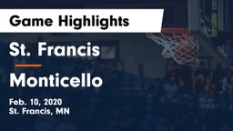 St. Francis  vs Monticello  Game Highlights - Feb. 10, 2020