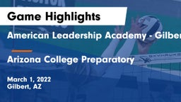 American Leadership Academy - Gilbert  vs Arizona College Preparatory  Game Highlights - March 1, 2022