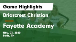 Briarcrest Christian  vs Fayette Academy  Game Highlights - Nov. 23, 2020