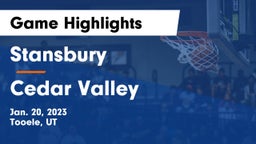 Stansbury  vs Cedar Valley  Game Highlights - Jan. 20, 2023