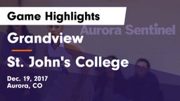 Grandview  vs St. John's College  Game Highlights - Dec. 19, 2017