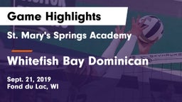 St. Mary's Springs Academy  vs Whitefish Bay Dominican Game Highlights - Sept. 21, 2019