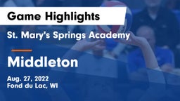 St. Mary's Springs Academy  vs Middleton Game Highlights - Aug. 27, 2022