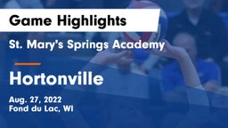 St. Mary's Springs Academy  vs Hortonville Game Highlights - Aug. 27, 2022