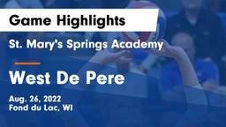 St. Mary's Springs Academy  vs West De Pere  Game Highlights - Aug. 26, 2022