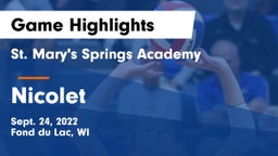 St. Mary's Springs Academy  vs Nicolet  Game Highlights - Sept. 24, 2022