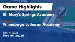 St. Mary's Springs Academy  vs Winnebago Lutheran Academy  Game Highlights - Oct. 4, 2022